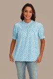 Blue Floral Ruffle High Neck Smocked Blouse 6 Blue Floral Ruffle High Neck Smocked Blouse - Image 5
