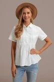 White Hollow Collared Neck Short Sleeve Button Blouse 9 White Hollow Collared Neck Short Sleeve Button Blouse - Image 7