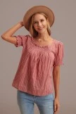 Rust Stripe Square Neck Short Sleeve Smocked Blouse