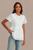 White Hollow Embroidery Flowers Round Neck Short Sleeve Blouse