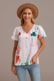 Multi Colorblock V Neck Short Sleeve Blouse