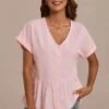 Light Pink V Neck Button Front Peplum Top