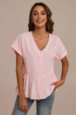 Light Pink V Neck Button Front Peplum Top