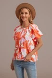 Orange Floral Round Neck Puff Short Sleeve Blouse 6 Orange Floral Round Neck Puff Short Sleeve Blouse - Image 4