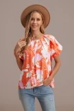Orange Floral Round Neck Puff Short Sleeve Blouse 7 Orange Floral Round Neck Puff Short Sleeve Blouse - Image 5