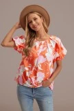 Orange Floral Round Neck Puff Short Sleeve Blouse 8 Orange Floral Round Neck Puff Short Sleeve Blouse - Image 6