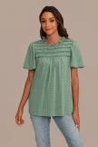 Green Hollow Ruffle Round Neck Short Sleeve Blouse