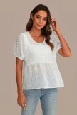 White Stripe Round Neck Puff Short Sleeve Blouse