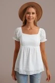 White Embroidery Flowers Hollow Square Neck Puff Short Sleeve Blouse 5 White Embroidery Flowers Hollow Square Neck Puff Short Sleeve Blouse - Image 3