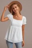 White Embroidery Flowers Hollow Square Neck Puff Short Sleeve Blouse 6 White Embroidery Flowers Hollow Square Neck Puff Short Sleeve Blouse - Image 4