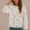 Print Long Sleeve High Neck Smocked Shirt -Women Dress Shop brlt3042002 1
