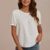 White Textured Short Ruffle Sleeve Round Neck Top