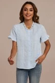 Blue Short Ruffle Sleeve Round Neck Blouse