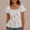 Floral Short Sleeve Square Neck Peplum Smocked Top -Women Dress Shop brlt3052502 1
