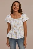 Floral Short Sleeve Square Neck Peplum Smocked Top