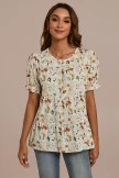 Floral Short Puff Sleeve Round Neck Blouse