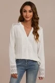 White Long Sleeve Deep V Neck Lace Blouse