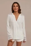 White Long Sleeve Deep V Neck Lace Blouse 6 White Long Sleeve Deep V Neck Lace Blouse - Image 4