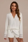 White Long Sleeve Deep V Neck Lace Blouse 7 White Long Sleeve Deep V Neck Lace Blouse - Image 5