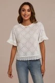 Ivory Short Sleeve Round Neck Hollow Cotton Blouse