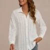 Eyelet Textured Long Sleeve Collared Top -Women Dress Shop brlt3060804 1