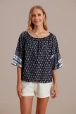 Print Half Sleeve Round Neck Loose Blouse