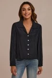 Black Long Sleeve V Neck Buttons Blouse