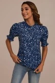 Navy Floral Short Elastic Cuff Sleeve High Neck Blouse 5 Navy Floral Short Elastic Cuff Sleeve High Neck Blouse - Image 3