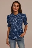 Navy Floral Short Elastic Cuff Sleeve High Neck Blouse 6 Navy Floral Short Elastic Cuff Sleeve High Neck Blouse - Image 4
