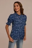 Navy Floral Short Elastic Cuff Sleeve High Neck Blouse 7 Navy Floral Short Elastic Cuff Sleeve High Neck Blouse - Image 5
