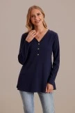 Blue Long Sleeve V Neck Button Front Blouse 5 Blue Long Sleeve V Neck Button Front Blouse - Image 3