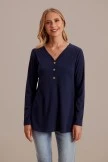 Blue Long Sleeve V Neck Button Front Blouse 6 Blue Long Sleeve V Neck Button Front Blouse - Image 4