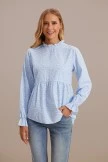 Blue Floral Long Sleeve Ruffle Neck Top