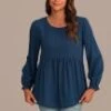 Blue Swiss Dot Long Ruffle Sleeve Blouse -Women Dress Shop brlt3071302 1