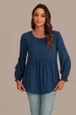 Blue Swiss Dot Long Ruffle Sleeve Blouse