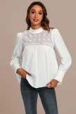 Cream Floral Eyelet Lace Long Sleeve Mock Neck Cotton Top