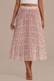 Taupe Floral Pleated Elastic Waist Midi Skirt