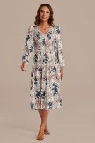 Leaves Print Long Sleeve V Neck Smocked Midi Dress 5 Leaves Print Long Sleeve V Neck Smocked Midi Dress - Image 3