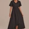 Black Short Sleeve V Neck Buttons Maxi Dress -Women Dress Shop d2070701 1
