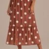 Brown Polka Dots Elastic Waist Tiered Midi Skirt -Women Dress Shop d2070705 1