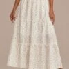 Ivory Polka Dots Elastic Waist Tiered Midi Skirt -Women Dress Shop d2071406 1