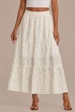 Ivory Polka Dots Elastic Waist Tiered Midi Skirt