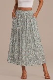 Floral Casual Elastic Waist Pleated Midi Skirt