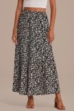 Paisley Drop Floral Elastic Waist Tiered Maxi Skirt