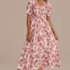 Floral Short Sleeve V Neck Smocked Maxi Dress -Women Dress Shop d2111004 1
