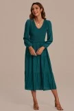 Teal Long Sleeve V Neck Smocked Tiered Midi Dress 5 Teal Long Sleeve V Neck Smocked Tiered Midi Dress - Image 3
