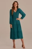 Teal Long Sleeve V Neck Smocked Tiered Midi Dress 7 Teal Long Sleeve V Neck Smocked Tiered Midi Dress - Image 5