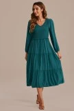 Teal Long Sleeve V Neck Smocked Tiered Midi Dress 8 Teal Long Sleeve V Neck Smocked Tiered Midi Dress - Image 6