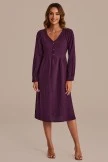 Dark Fig Long Sleeves V Neck Button Front Midi Dress