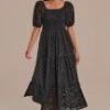 Black Short Sleeve Square Neck Tiered Maxi Dress -Women Dress Shop d22090104 1